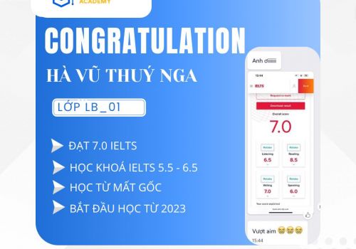 🎉 CHÚC MỪNG HỌC VIÊN HÀ VŨ THUỲ NGA - LỚP LB_01 ĐẠT IELTS 7.0 🎉